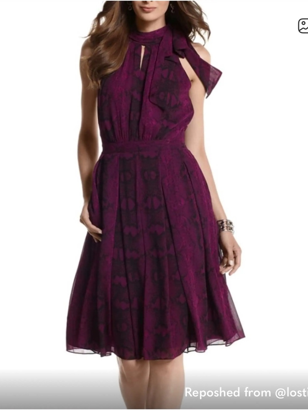 White House Black Market Elegant Purple & Black Snakeskin Print Sleeveless Dress